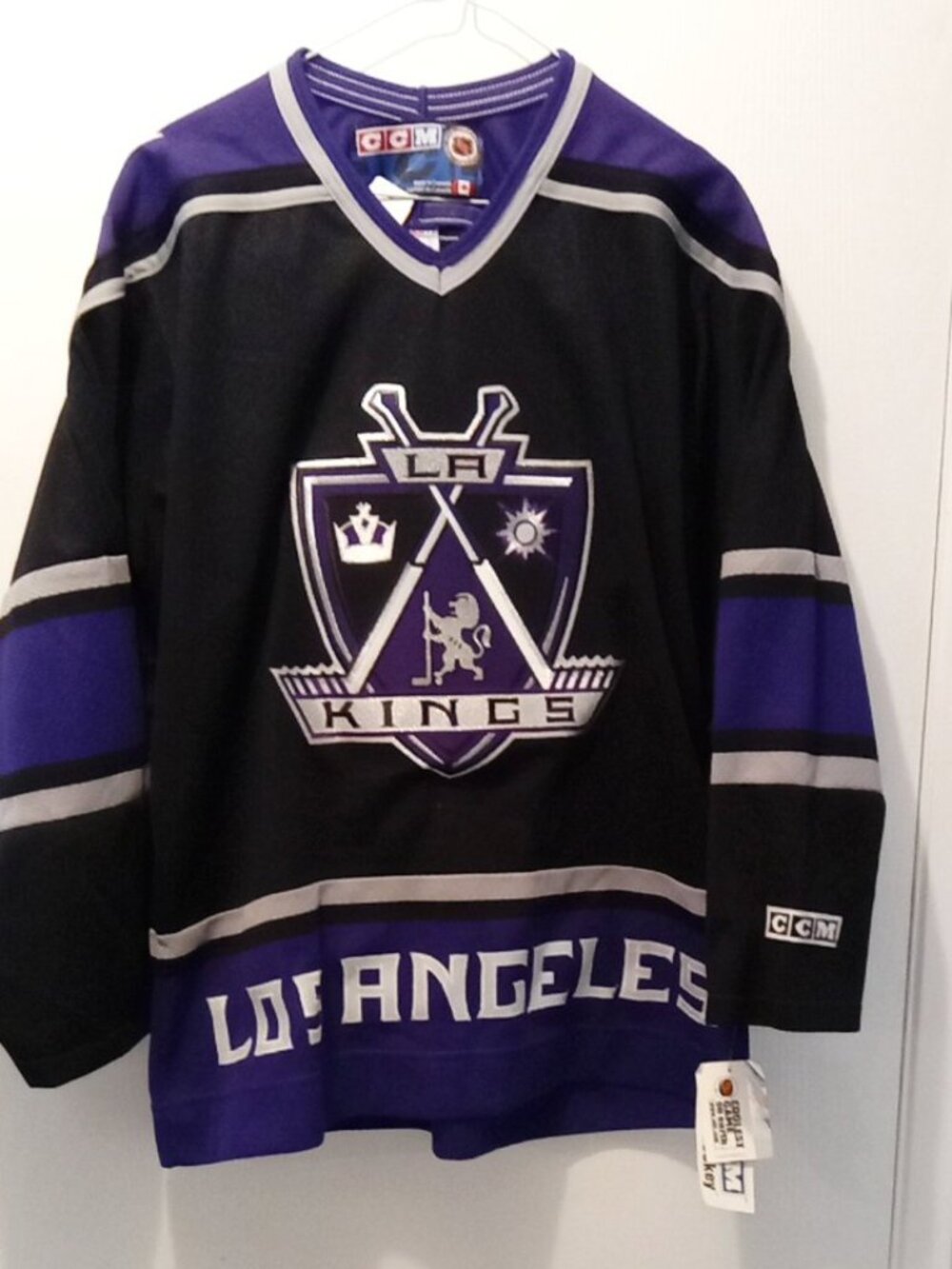 CCM brand Los Angeles Kings jersey features the iconic purple and black "shield"